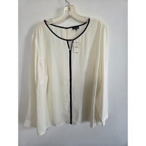 NWT Talbots Women Ivory w/Black Trim Keyhole Detail Boxy Blouse size 2XPetite